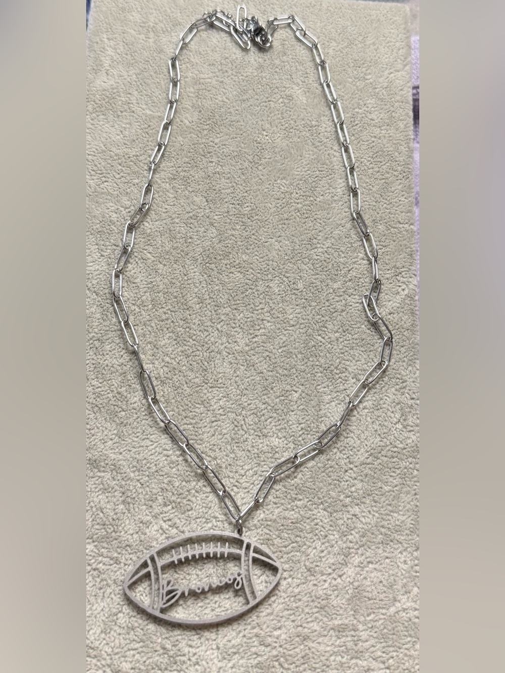 DENVER BRONCOS Pendant on a Silver Paperclip Chain Necklace
